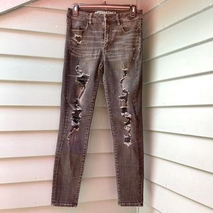 American Eagle High Rise Skinny Ripped Jeans